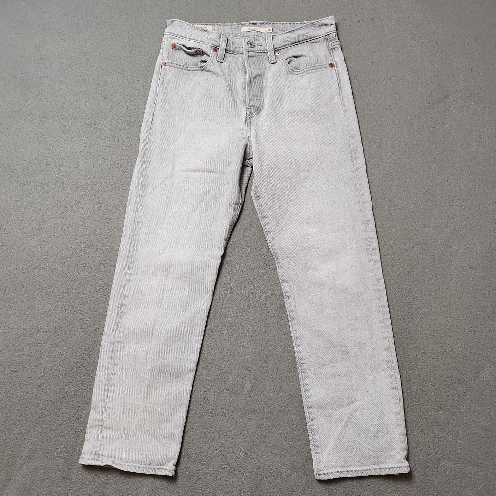 Levis Wedgie Straight Button Fly High Rise Premium Jeans Gray Black Wash Size 26